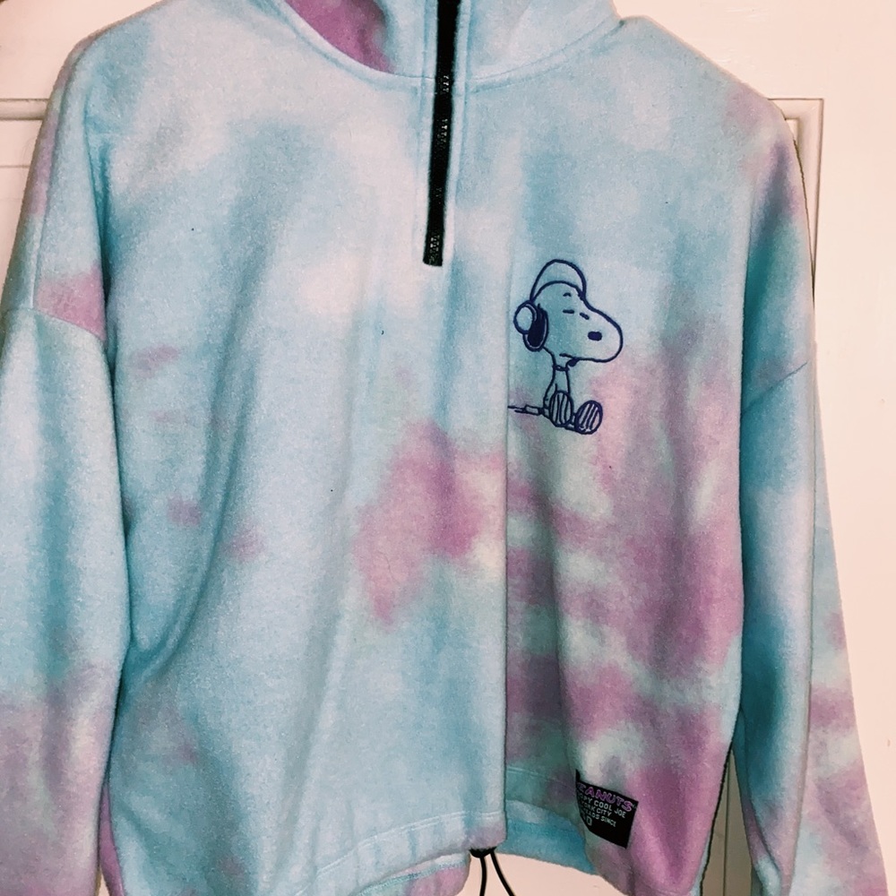 tie dye snoopy drawstring zipper sweater